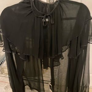 WAYNE CLARK SHEER BLACK BLOUSE LONG SLEEVE SIZE M